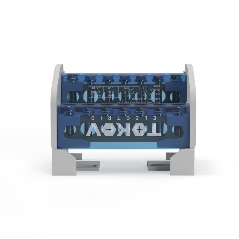 Шина на DIN-рейку в корпусе (кросс-модуль) 2 группы по 7 отверстий 100А TOKOV ELECTRIC TKE-DBTB-100-2-7/L+PEN